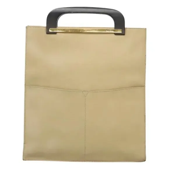 GUCCI Hand Bag Leather Beige Gold